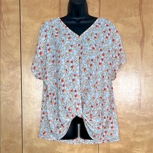 EUC Floral V-Neck Blouse with Knot